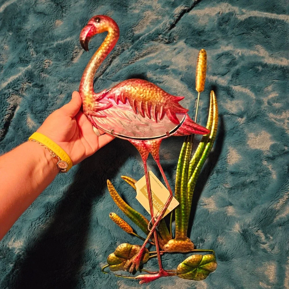 Metal and Glass Flamingo‎ Wall Art Sculpture Decor Coastal Tropical Home Accent